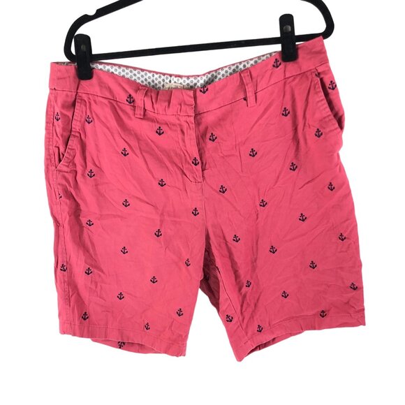 Cambridge Dry Goods Womens Pink Anchor Print Shorts Cotton Stretch Size 14W - Picture 1 of 4
